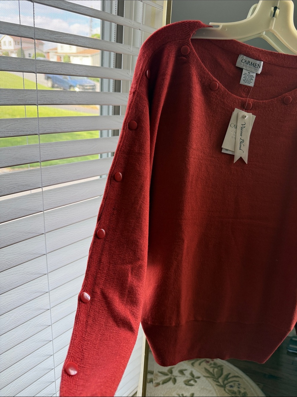 Carmen Marc Valvo dark orange  Button-Trim Sweater